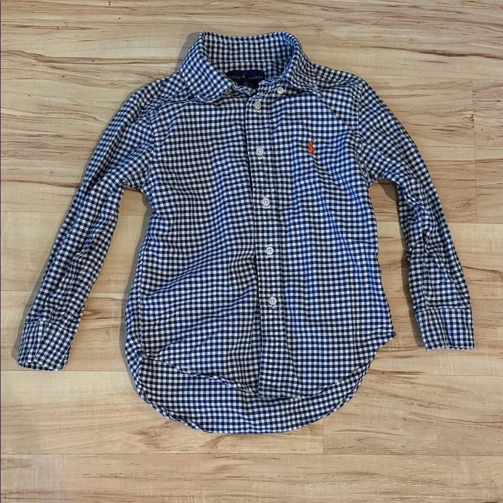 Ralph Lauren Navy and White Gingham Button-Down Shirt for Kids